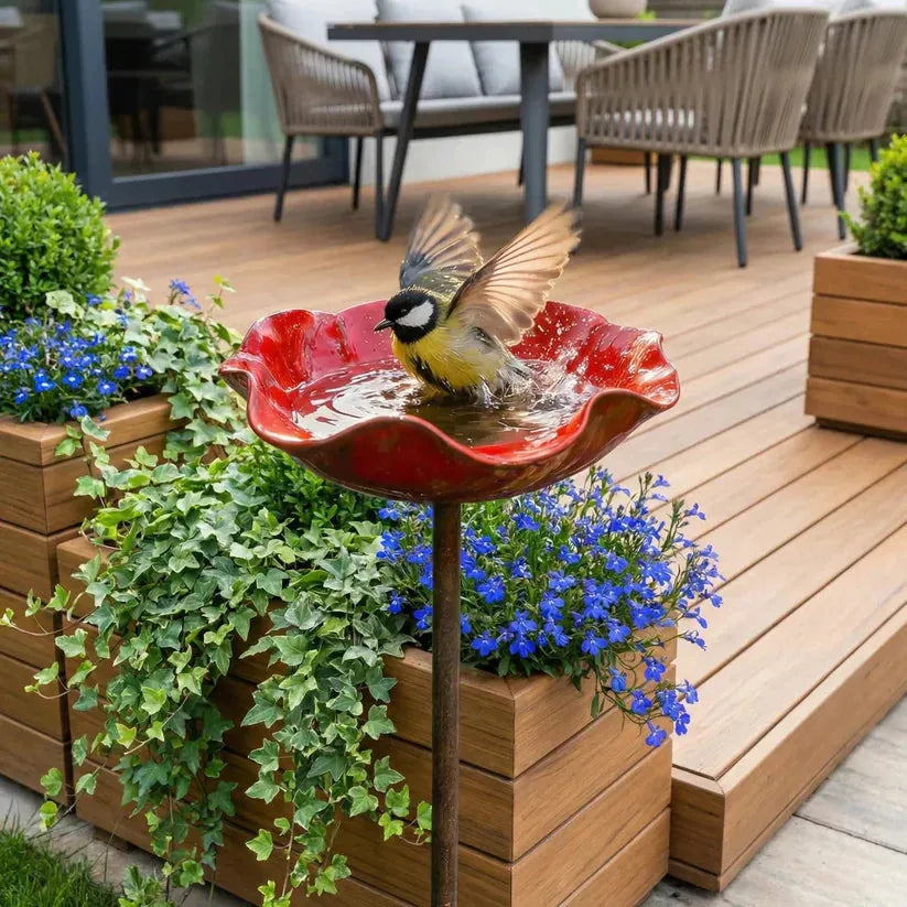 Garden Flower Bird Waterer Handmade Metal Flower Garden Stake