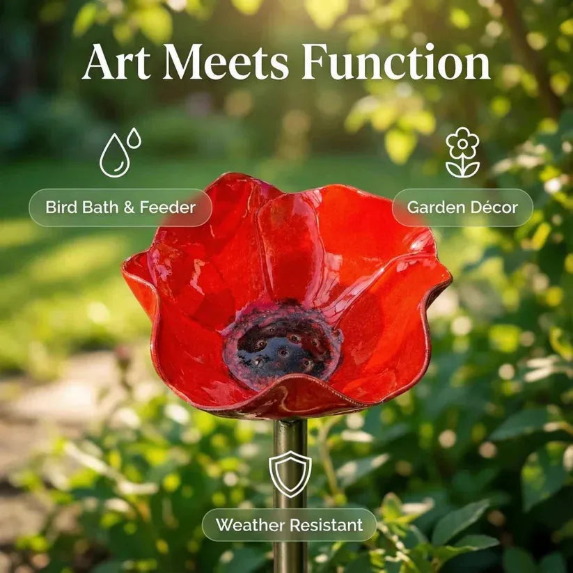 Garden Flower Bird Waterer Handmade Metal Flower Garden Stake