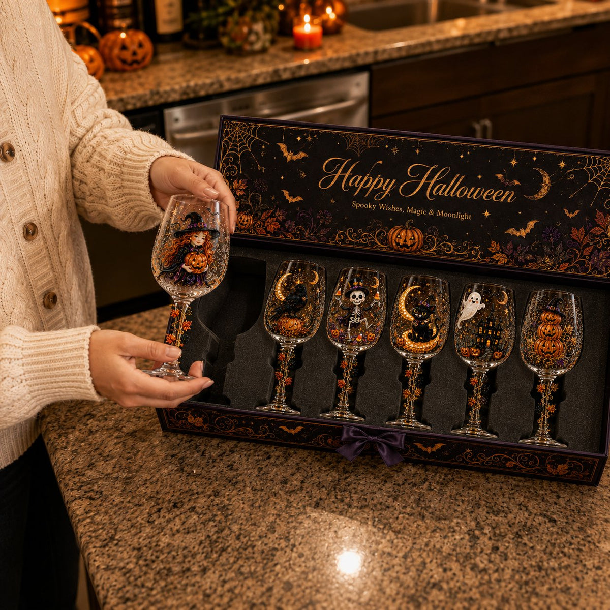Halloween 3D Stemmed Wine Goblet