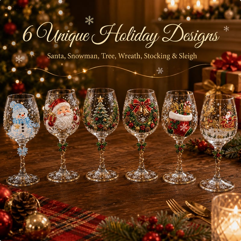 🔥 🥂Christmas 3D Wine Glass Collection Gift Box Set ✨