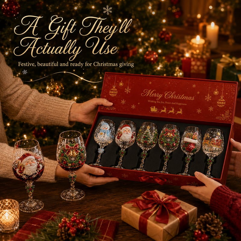 🔥 🥂Christmas 3D Wine Glass Collection Gift Box Set ✨