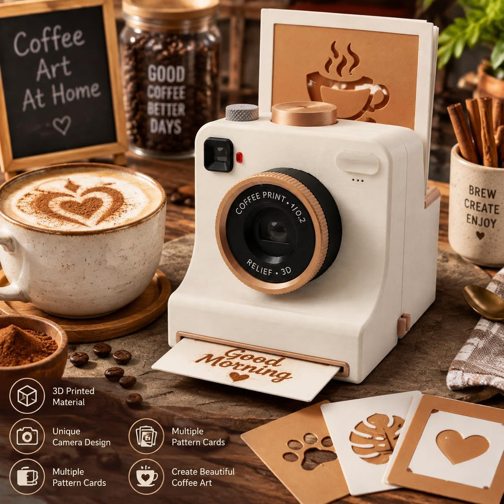 3D-Printed Latte Art Camera Stencil Tool