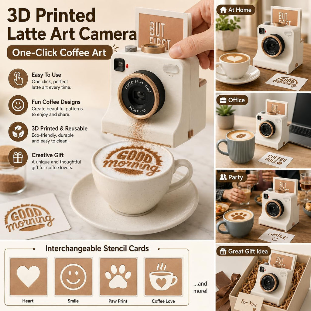 3D-Printed Latte Art Camera Stencil Tool