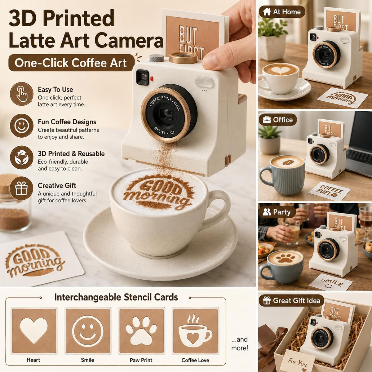 3D-Printed Latte Art Camera Stencil Tool