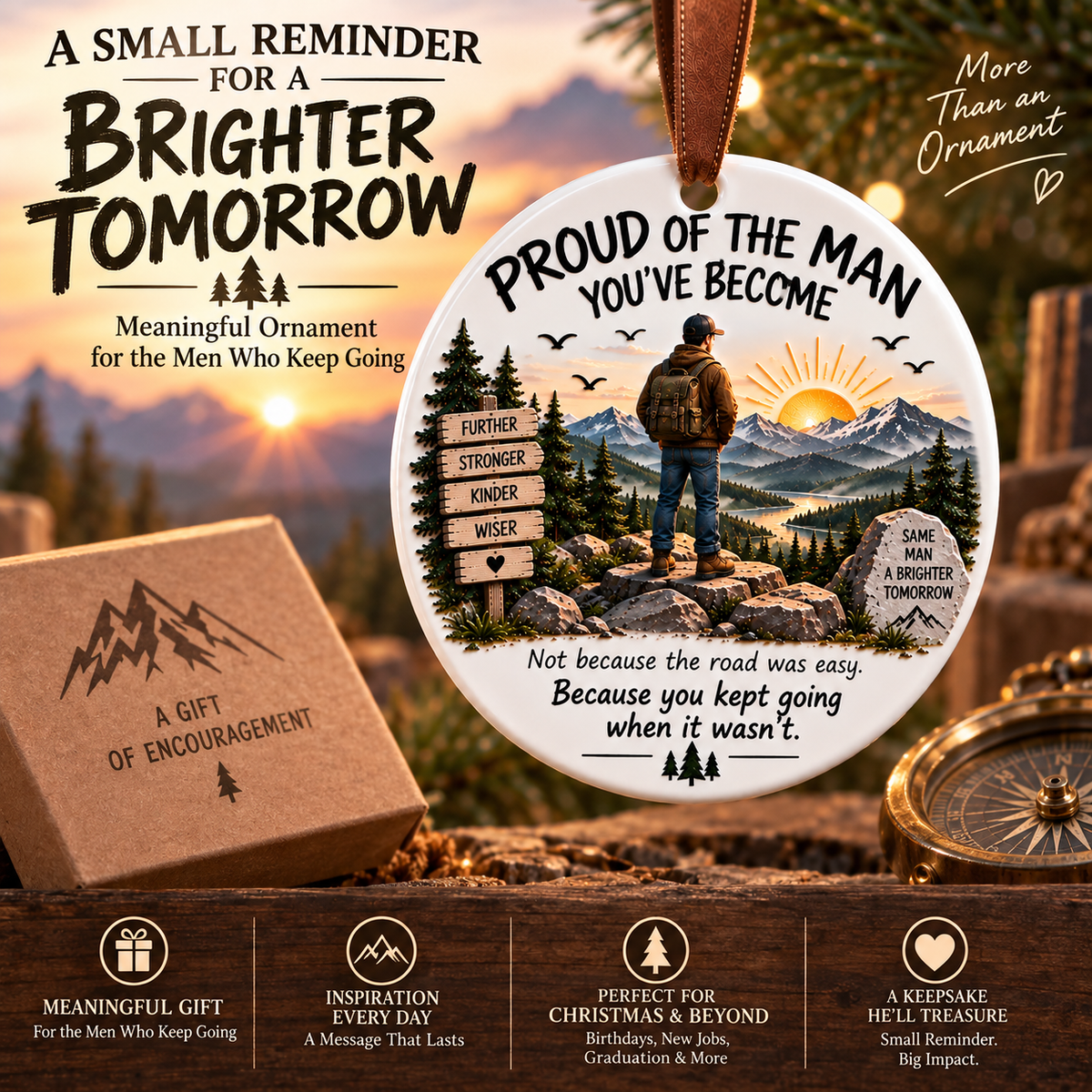 Keep Going Men’s Motivational Ornament