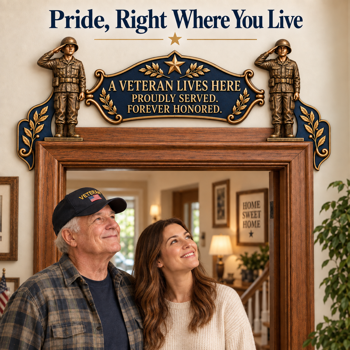 "A Veteran Lives Here" – Proudly Served 3-Piece Door Frame Decor Set