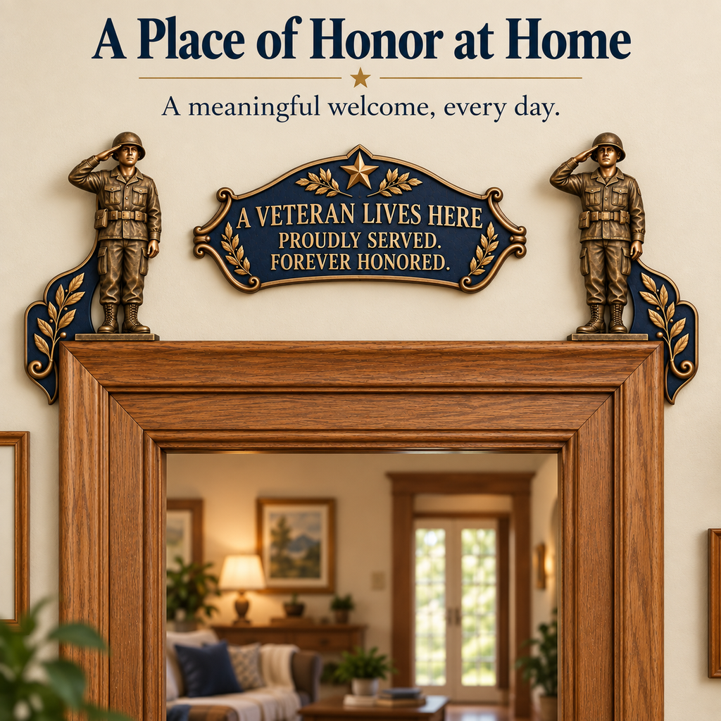 "A Veteran Lives Here" – Proudly Served 3-Piece Door Frame Decor Set