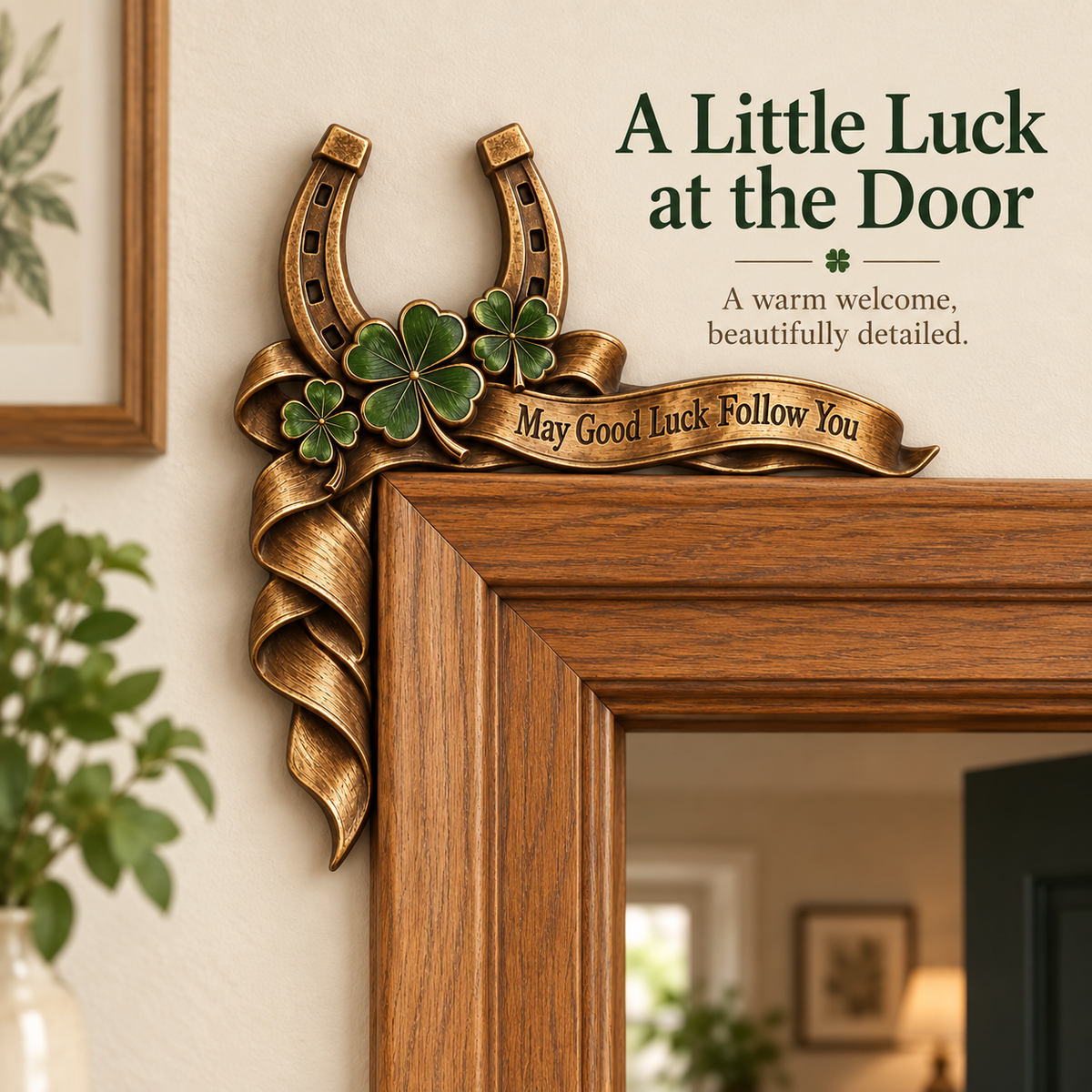 Vintage "May Good Luck Follow You" Horseshoe Door Corner Decor