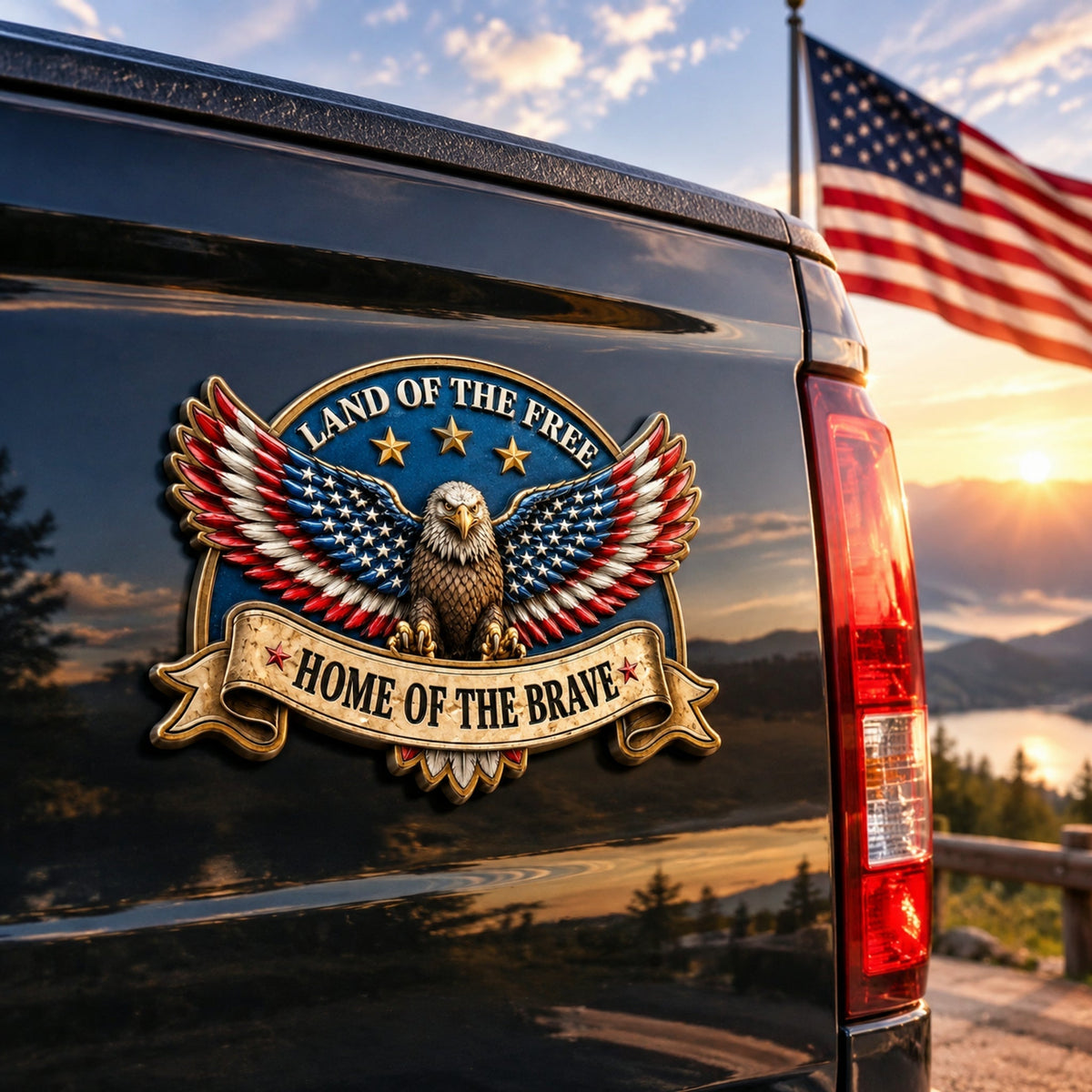 "LAND OF THE FREE · HOME OF THE BRAVE" Eagle Metal Car Emblem