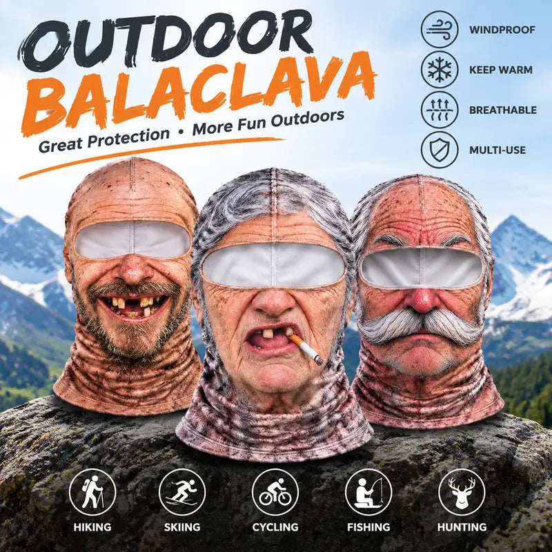 ❤️Old Man Ski Winter Face Mask 3D Funny Realistic Face Balaclava Party Gear