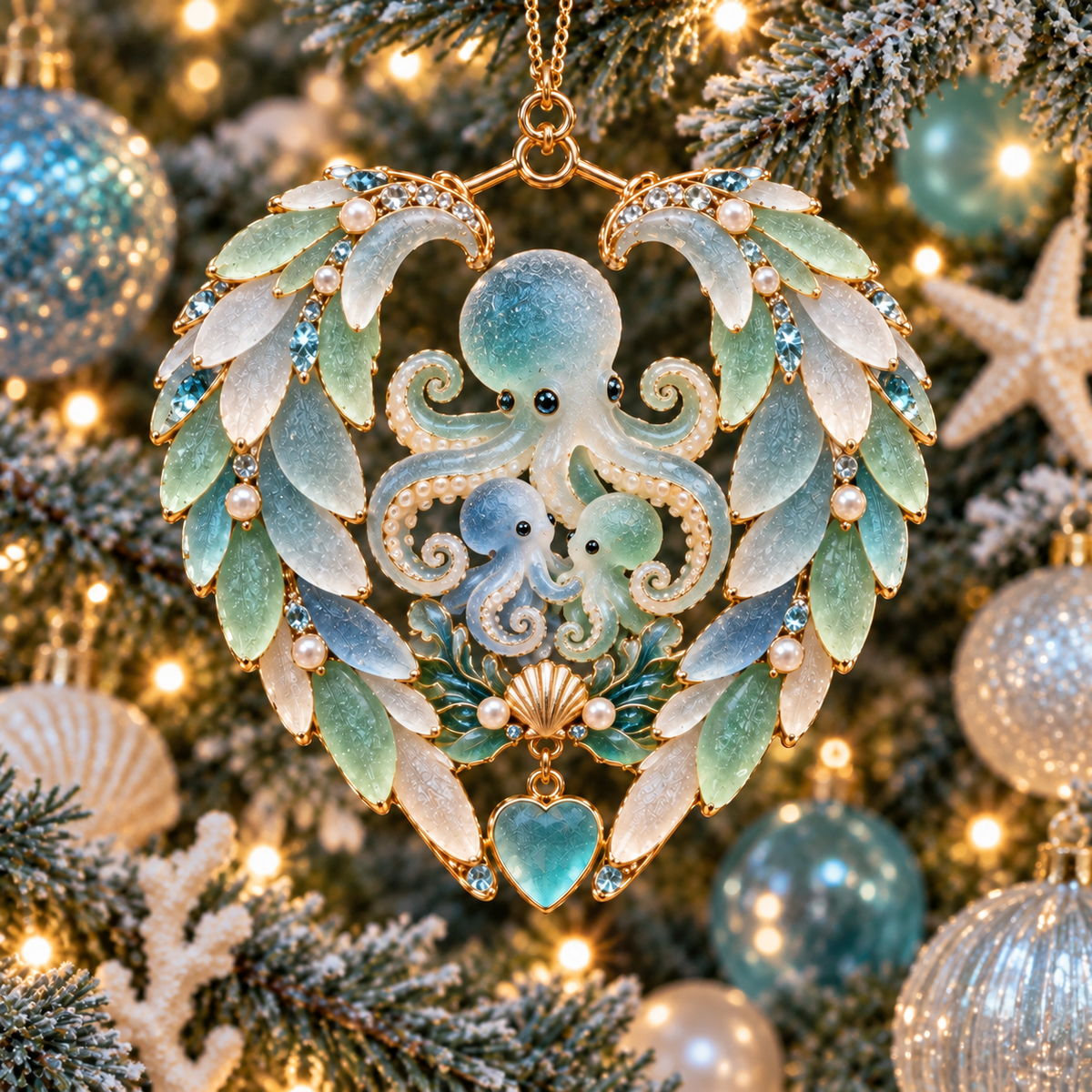Ocean Animal Heart Christmas Ornament