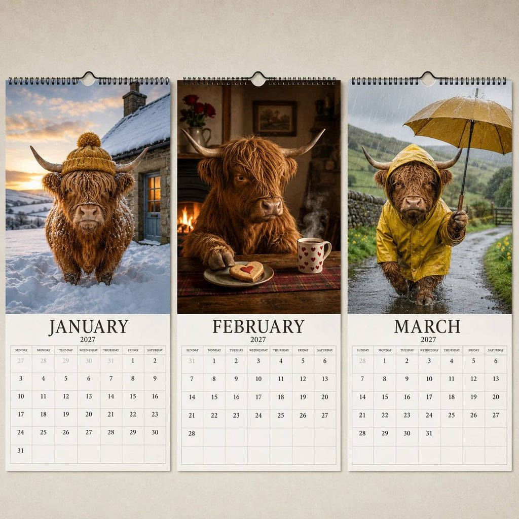 2027 Grumpy Highland Cows Wall Calendar