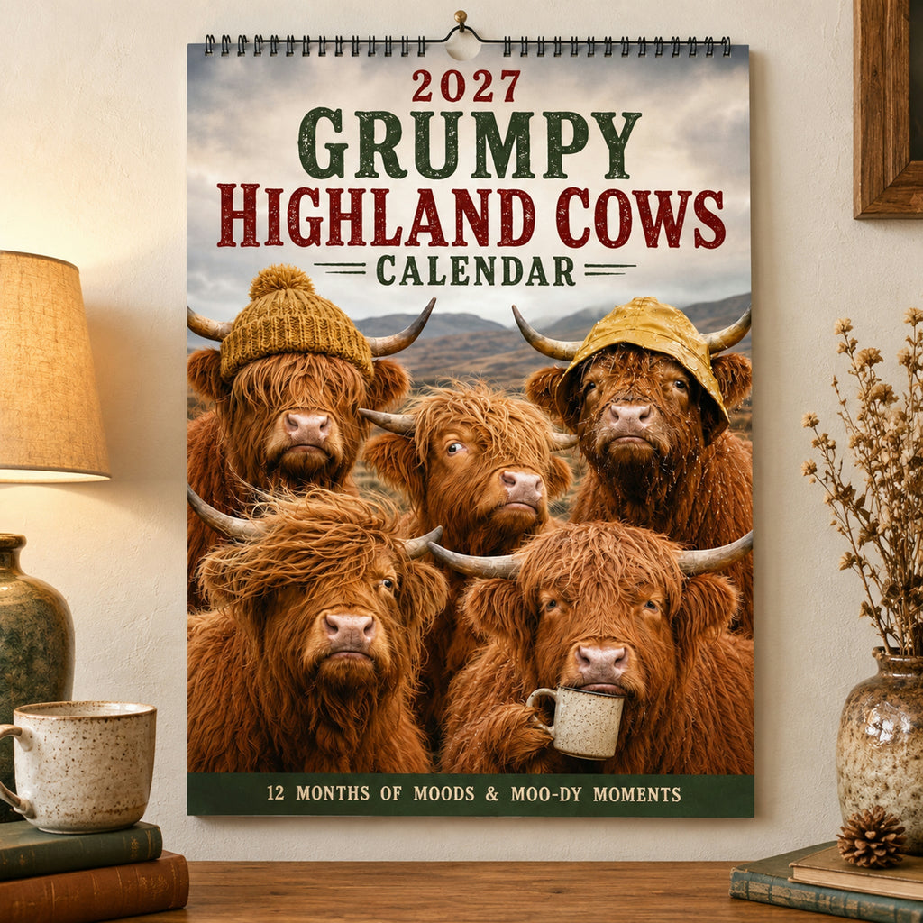 2027 Grumpy Highland Cows Wall Calendar