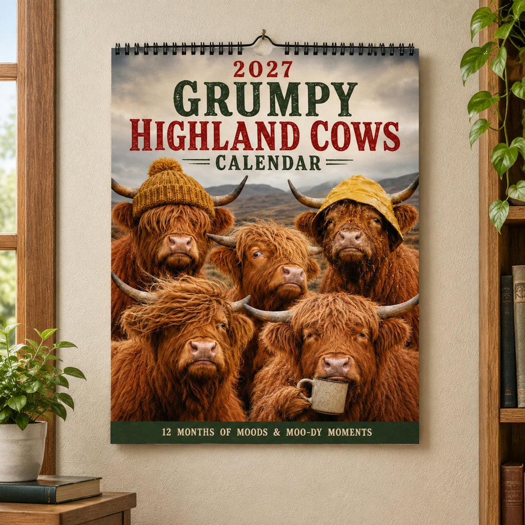 2027 Grumpy Highland Cows Wall Calendar