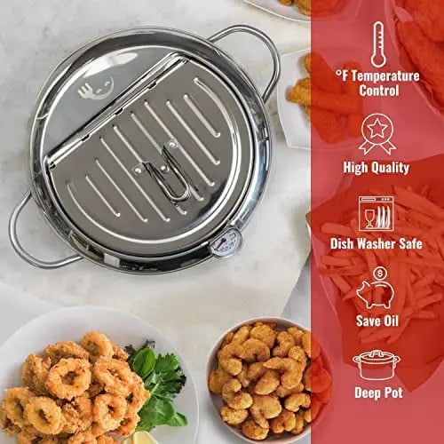 Sikunuo | Stainless Steel Frying Pan with Thermometer & Draining Rack