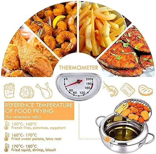 Sikunuo | Stainless Steel Frying Pan with Thermometer & Draining Rack