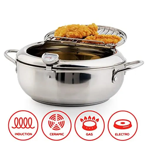 Sikunuo | Stainless Steel Frying Pan with Thermometer & Draining Rack