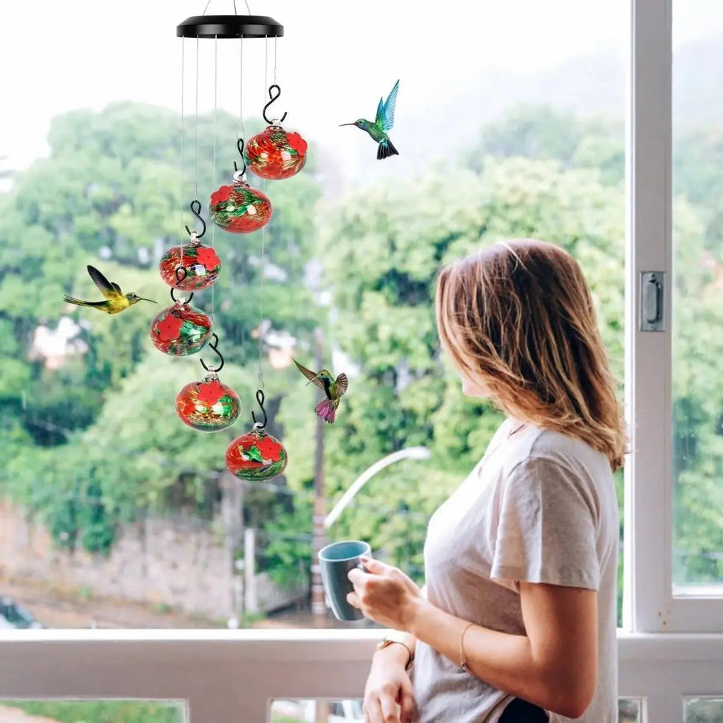 Sikunuo | Elegant Hummingbird Feeder Station with Wind Chimes – Effortlessly Attracts Birds