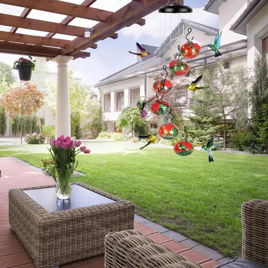 Sikunuo | Elegant Hummingbird Feeder Station with Wind Chimes – Effortlessly Attracts Birds