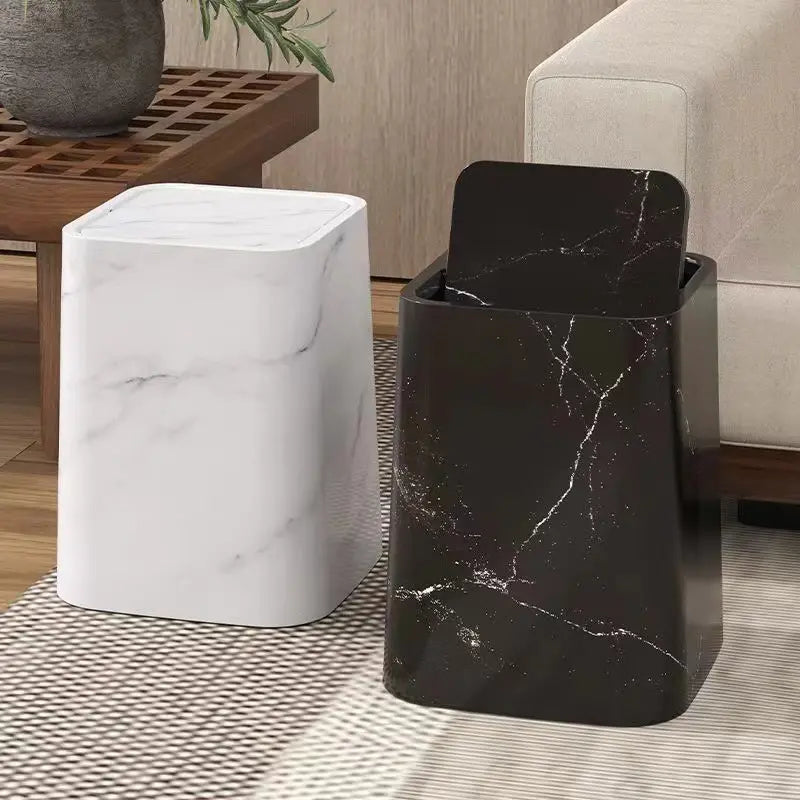 Sikunuo | Elegant trash can in marble design with swing lid