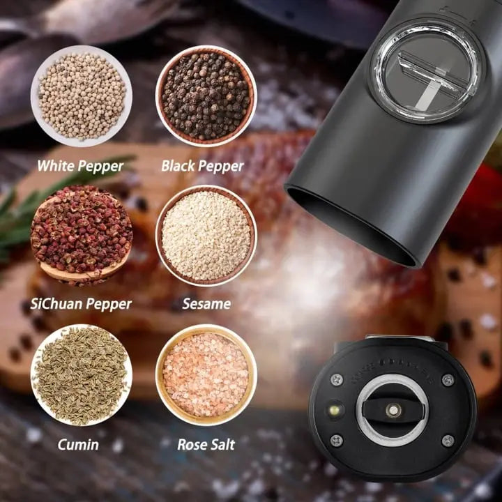 Sikunuo | Electric Salt & Pepper Mill – With LED & Adjustable Grind Size