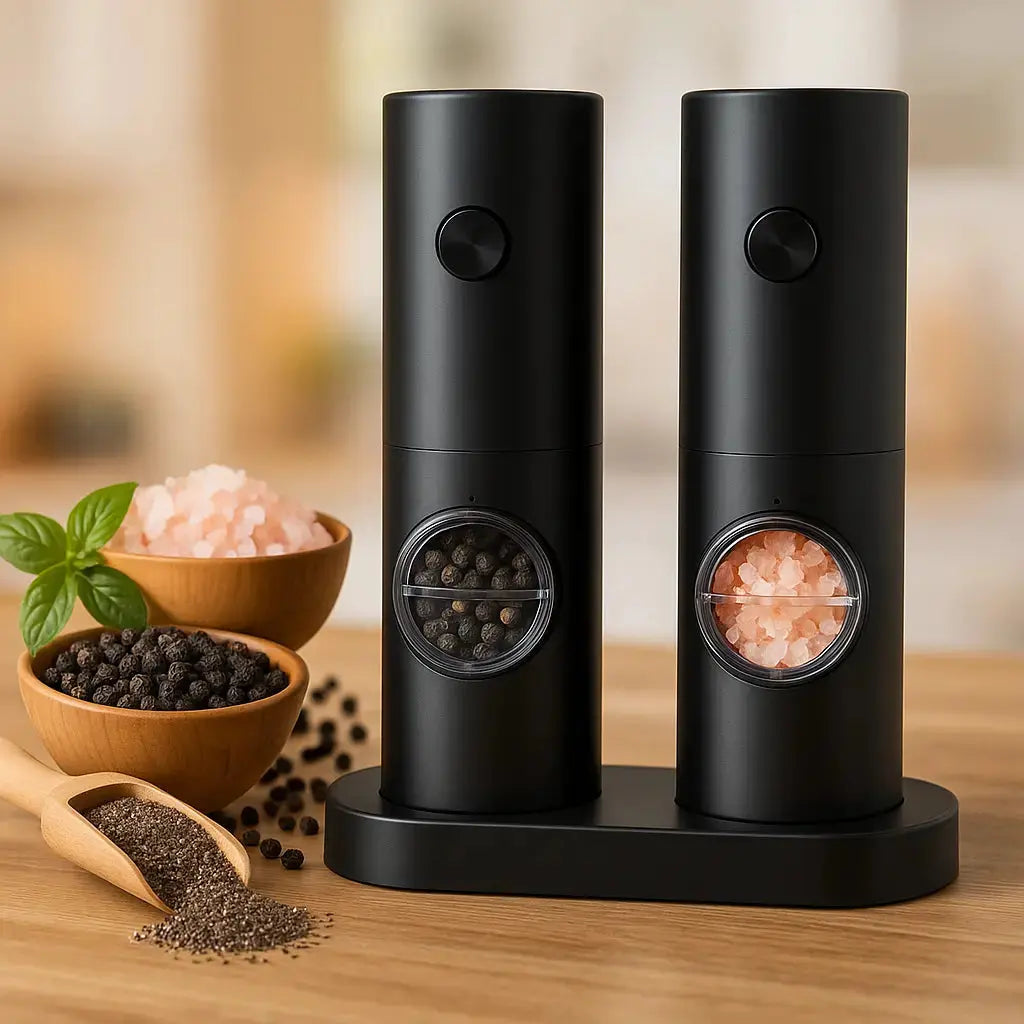 Sikunuo | Electric Salt & Pepper Mill – With LED & Adjustable Grind Size