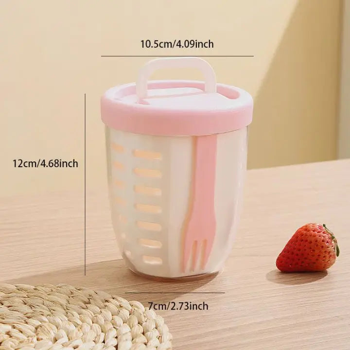 Sikunuo | Fruit cup with sieve & fork – Leak-proof