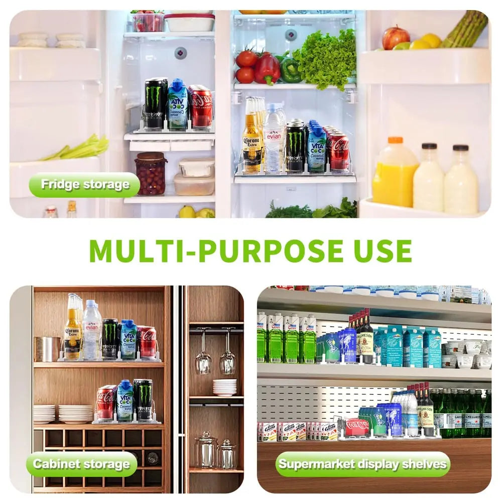 Sikunuo | Beverage Organizer with Ejection Mechanism – for Refrigerator & Pantry Shelf