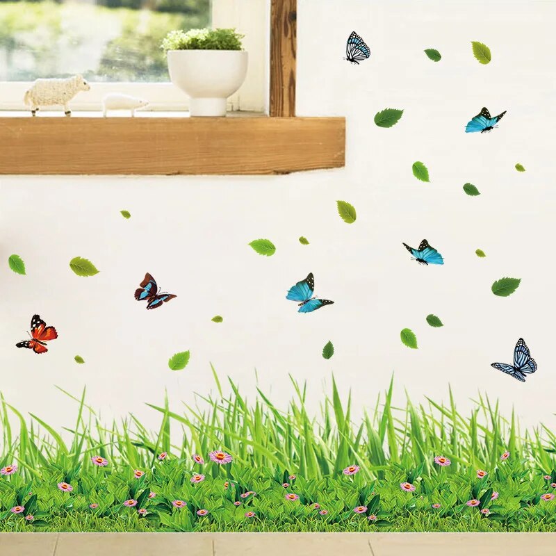 Sikunuo | Serene Springtime Butterfly Green Grass Wall Stickers