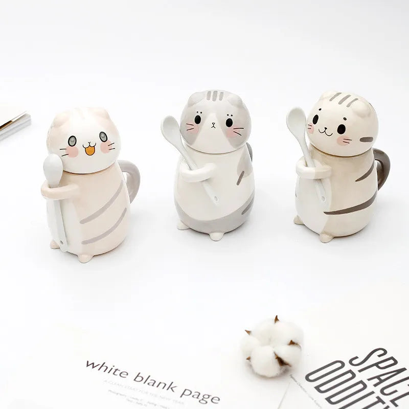 Sikunuo | Lucky Cat Ceramic Coffee Mug with Spoon