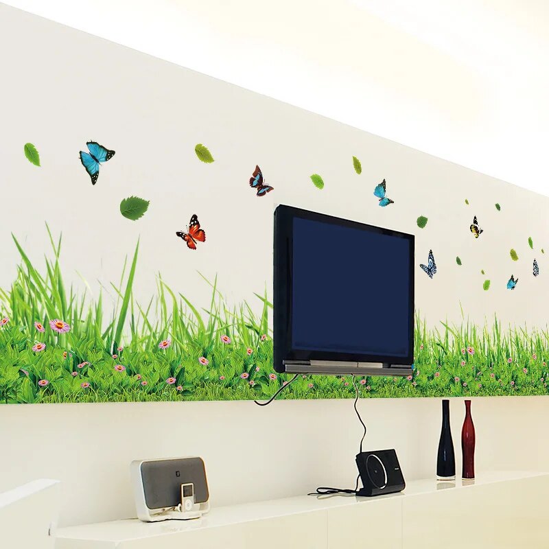Sikunuo | Serene Springtime Butterfly Green Grass Wall Stickers