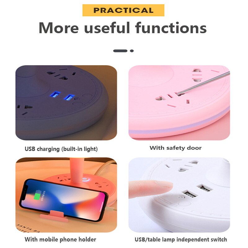 Sikunuo | Multi Power Strip Phone Holder Table Lamp