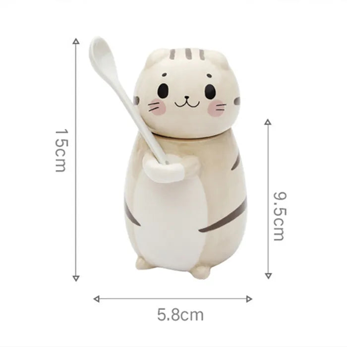 Sikunuo | Lucky Cat Ceramic Coffee Mug with Spoon