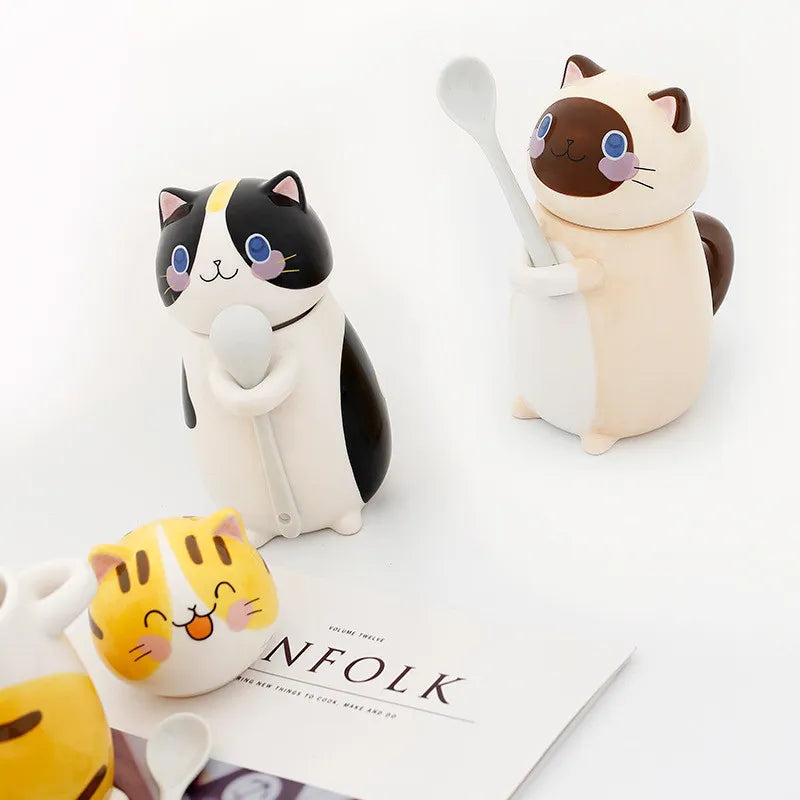 Sikunuo | Lucky Cat Ceramic Coffee Mug with Spoon
