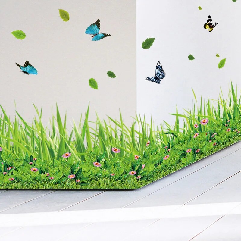 Sikunuo | Serene Springtime Butterfly Green Grass Wall Stickers