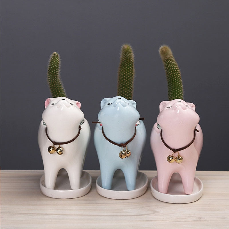 Sikunuo | Rising Cat Ceramic Flower Pot
