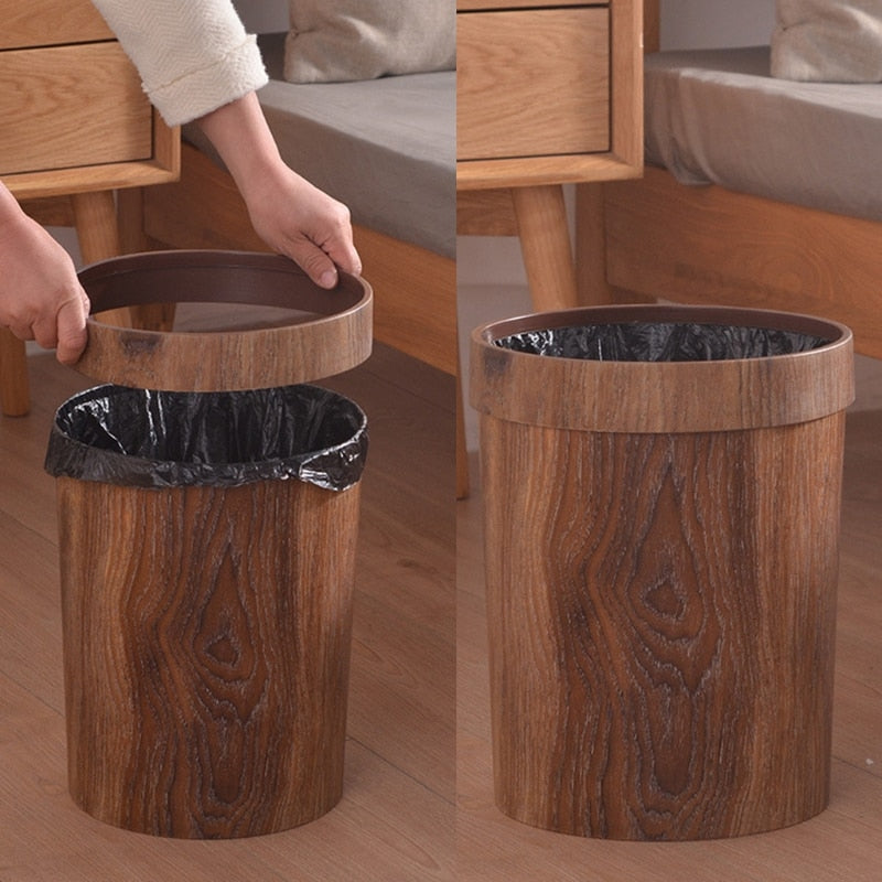 Sikunuo | Elegant Retro Wooden Grain Trash Can