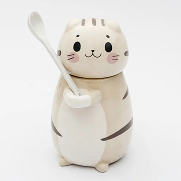 Sikunuo | Lucky Cat Ceramic Coffee Mug with Spoon