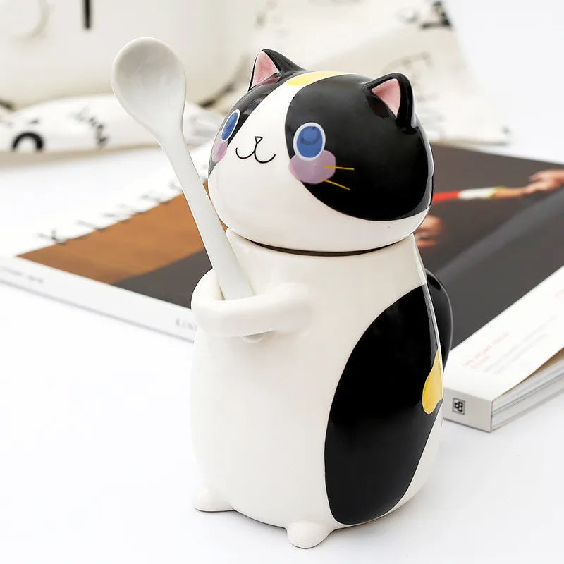 Sikunuo | Lucky Cat Ceramic Coffee Mug with Spoon