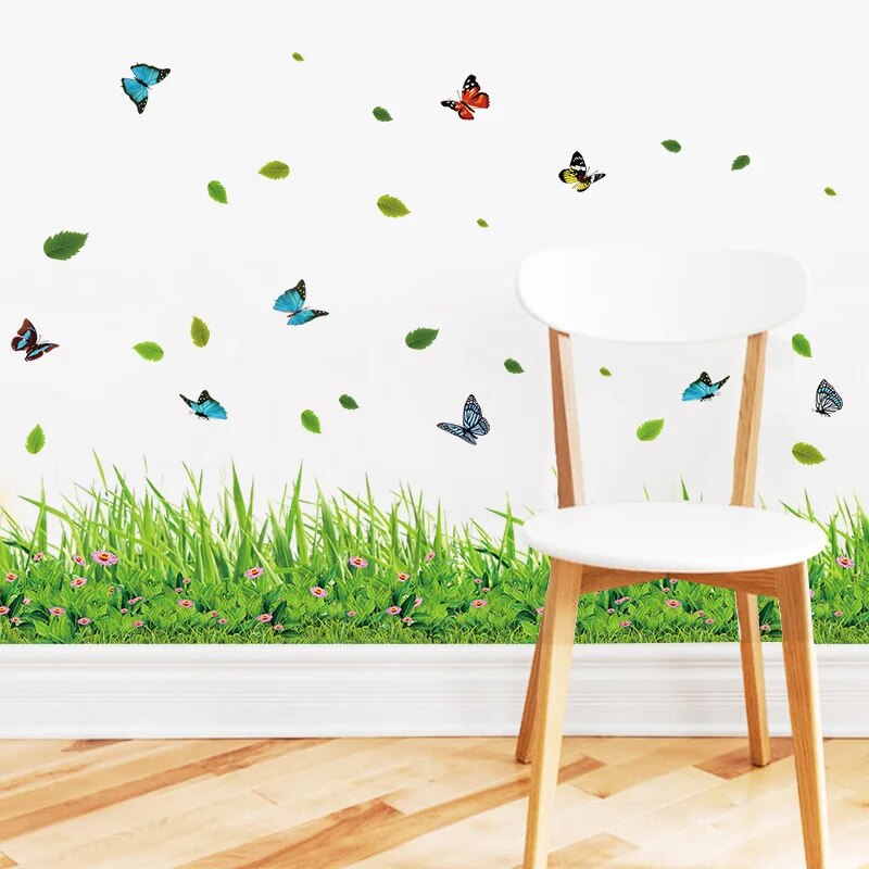 Sikunuo | Serene Springtime Butterfly Green Grass Wall Stickers