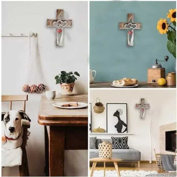 Sikunuo | Hand-carved wooden cross with intertwined hearts