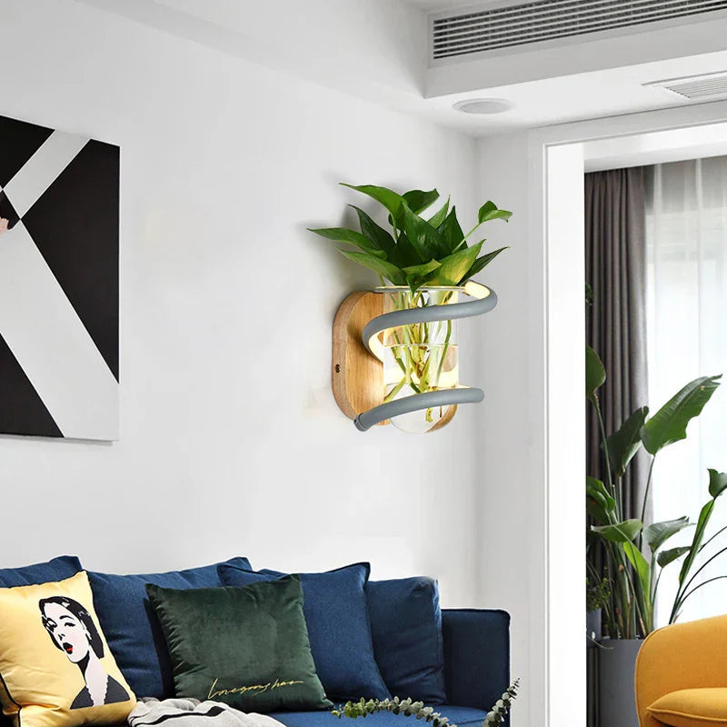 Sikunuo | Nordic Unique Wooden Outdoor Wall Vase Lamp