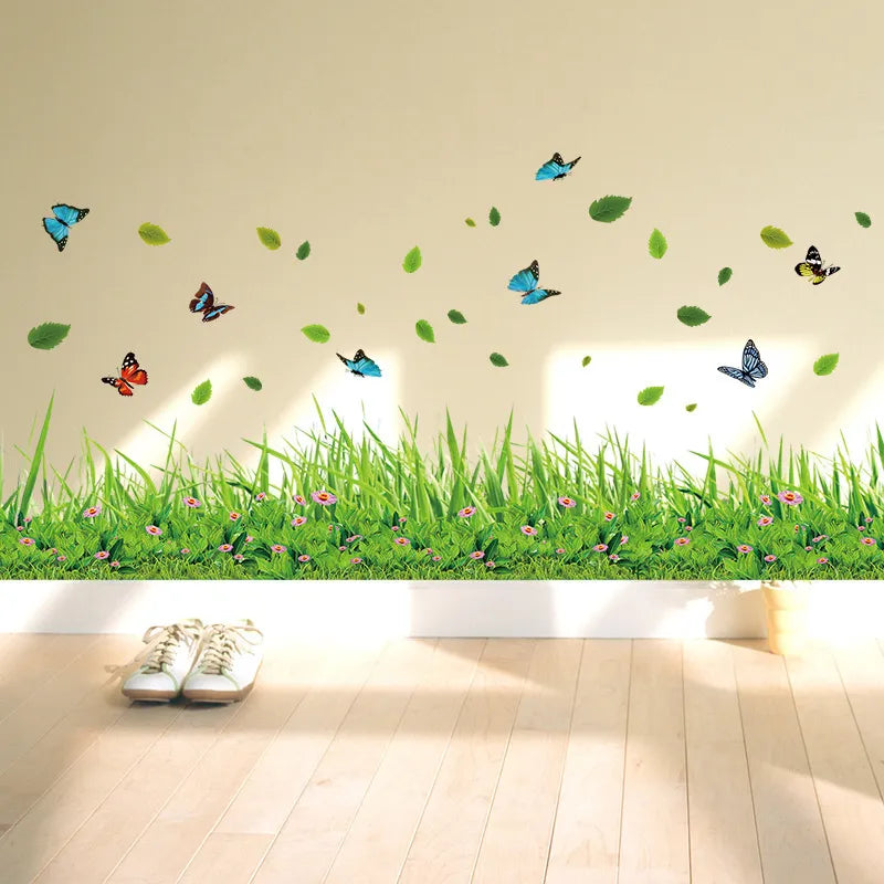 Sikunuo | Serene Springtime Butterfly Green Grass Wall Stickers