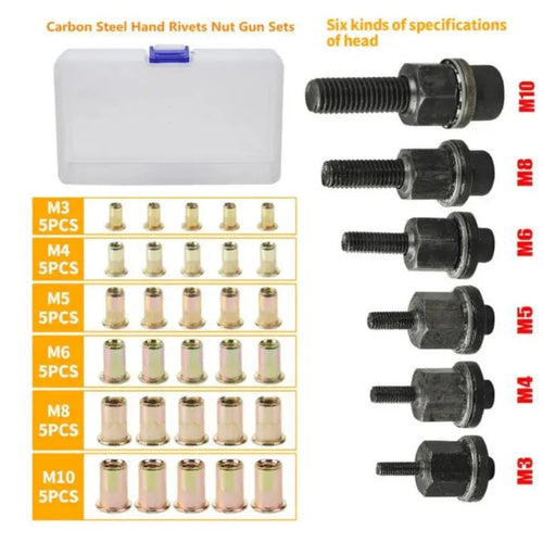100-Piece Stainless Steel and Carbon Steel Rivet Nut Set in M3–M10 Sizes
