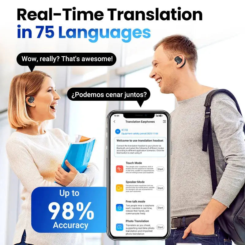 Sikunuo | Wireless Bluetooth Translation Earbuds – Real-Time Language Assistance Worldwide