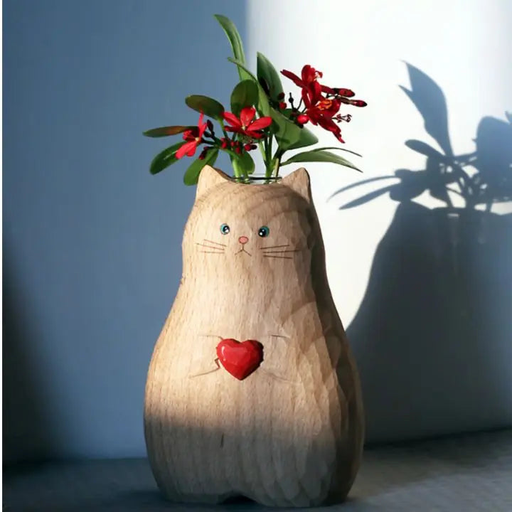 Sikunuo | Cat wooden vase – Decor & gift for cat lovers