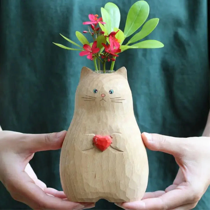 Sikunuo | Cat wooden vase – Decor & gift for cat lovers
