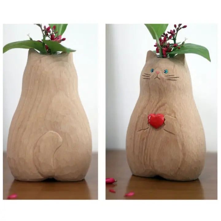 Sikunuo | Cat wooden vase – Decor & gift for cat lovers
