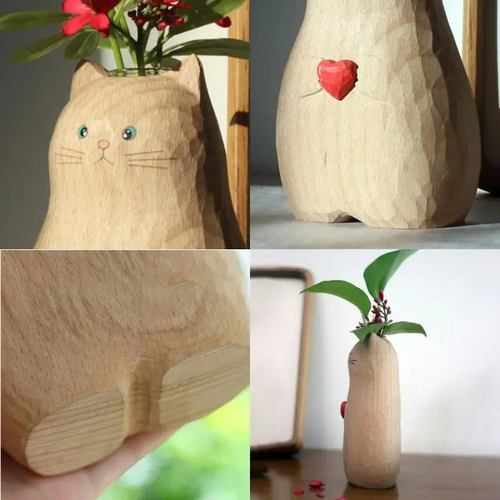 Sikunuo | Cat wooden vase – Decor & gift for cat lovers