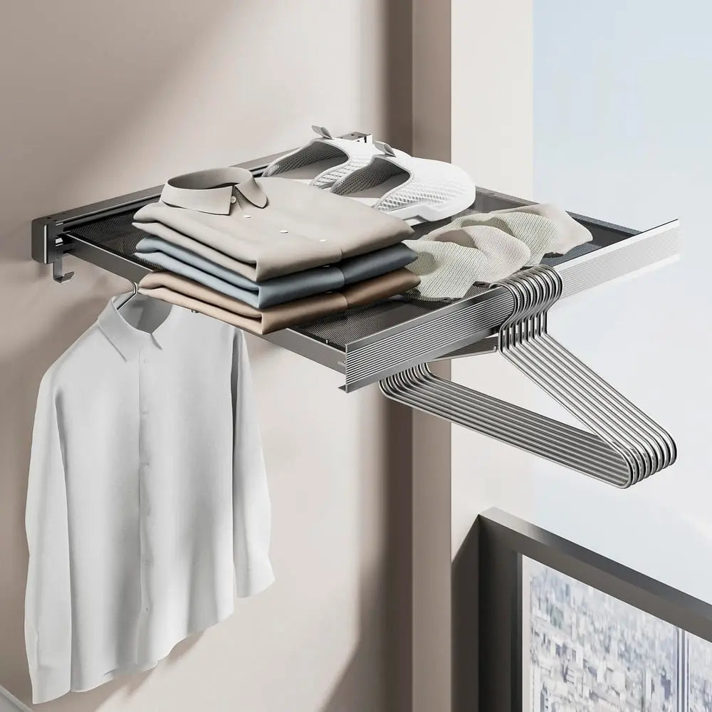 Sikunuo | Foldable wall shelf for laundry – space-saving with double drying area